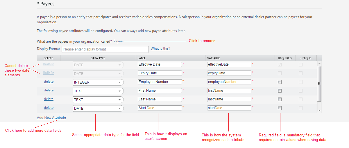 Customize Payee Table