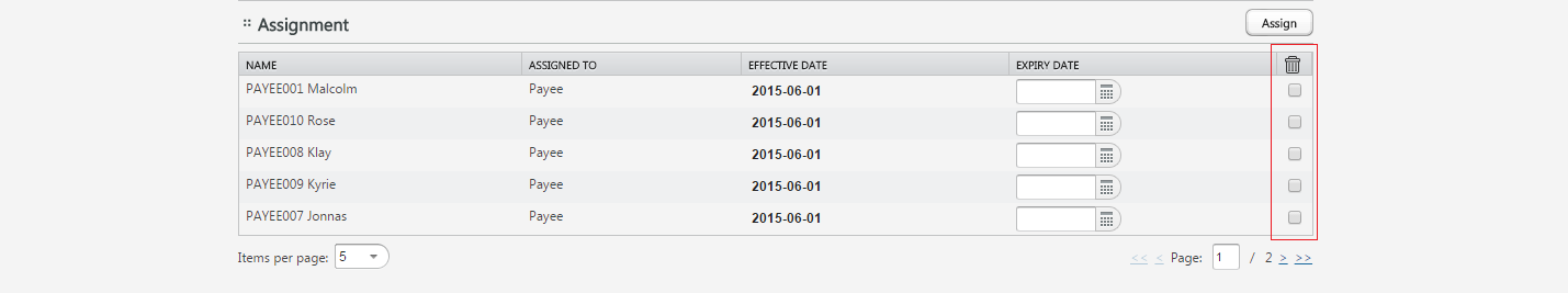 Option to Delete Some or All of the Payees Assigned to the Package
